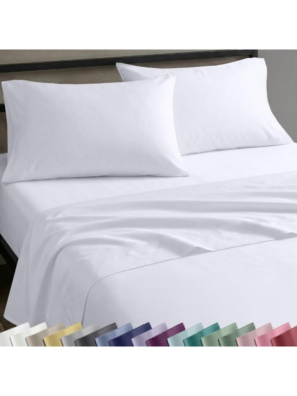 Luxurious 100% Cotton Sateen King Size Sheet Set, 4 Pieces, Bright White Bedding